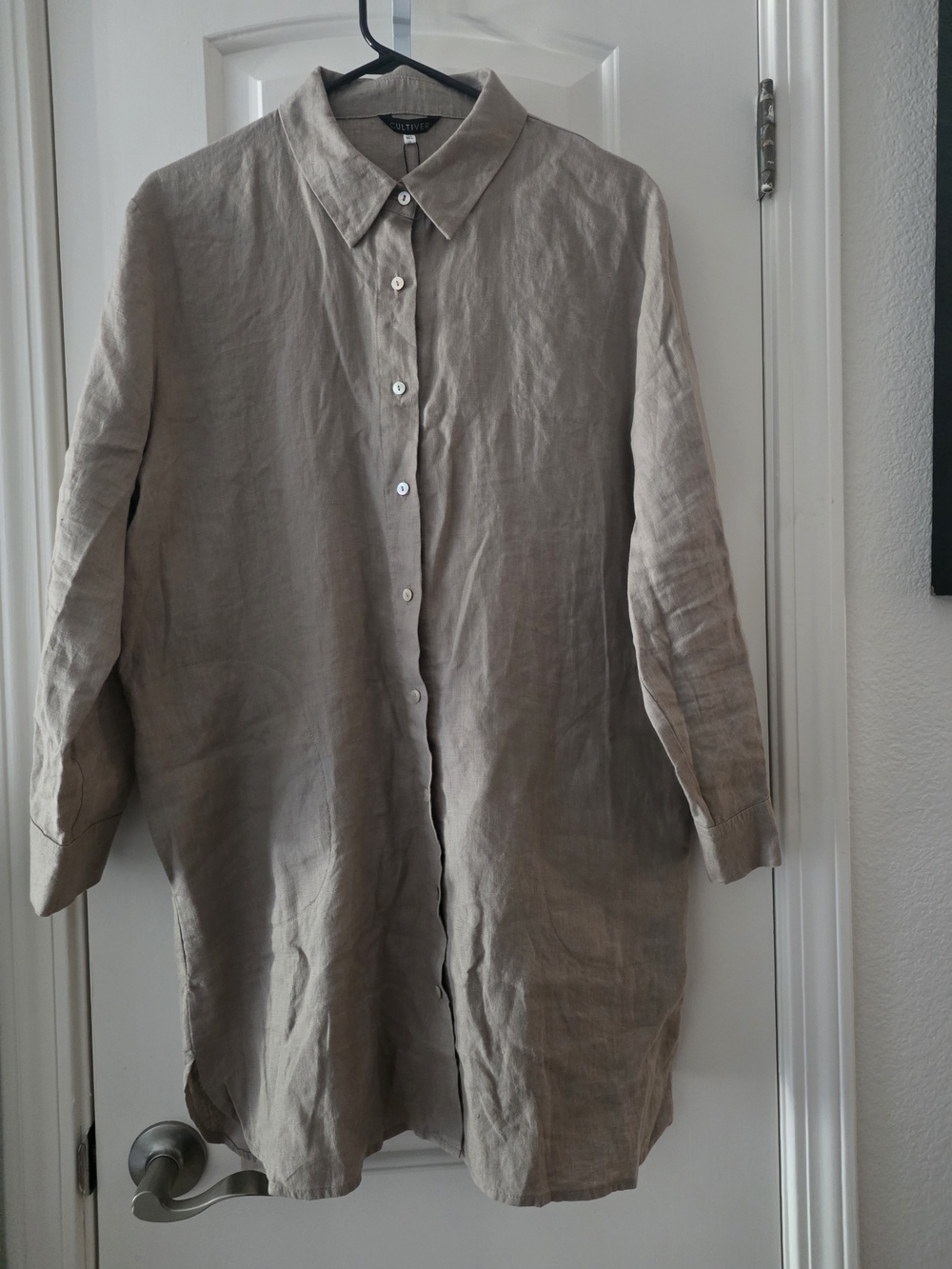 Cultiver  Linen Shirt Dress - Taupe Size M/L